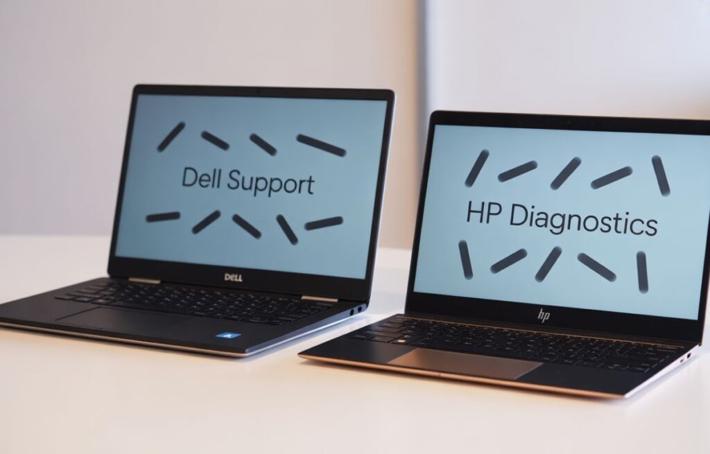 Dell and HP laptops with diagnostics for laptop screen pressure marks.