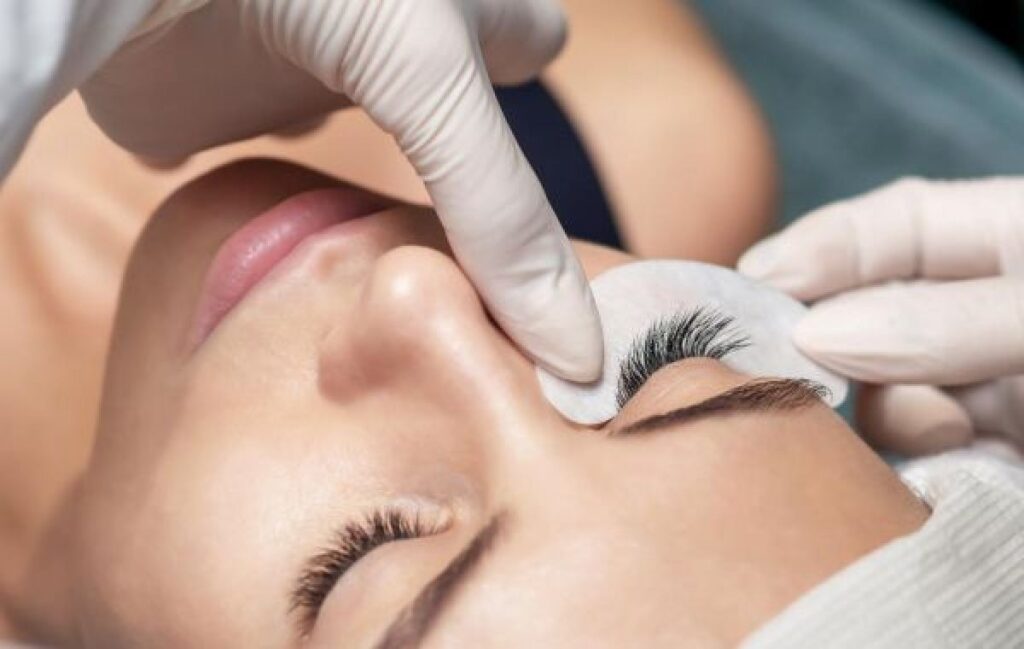 Close-up of Eyelash Extension Styles being applied during a professional beauty treatment.