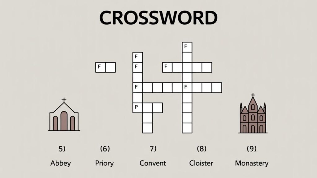 Home for monks crossword clue, cloister monastery interior image