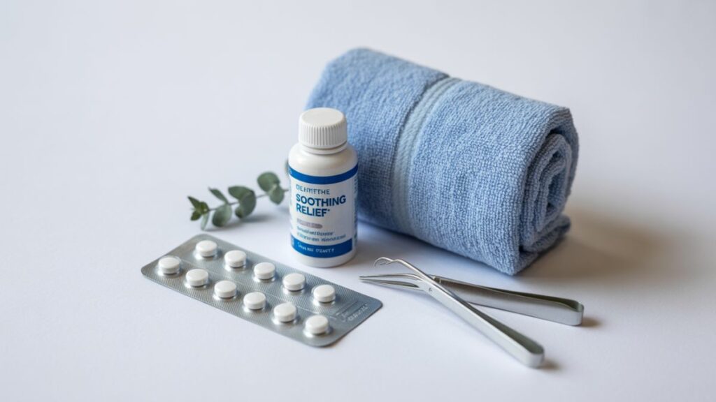 Eyelash extensions and allergy treatment items on a white background.