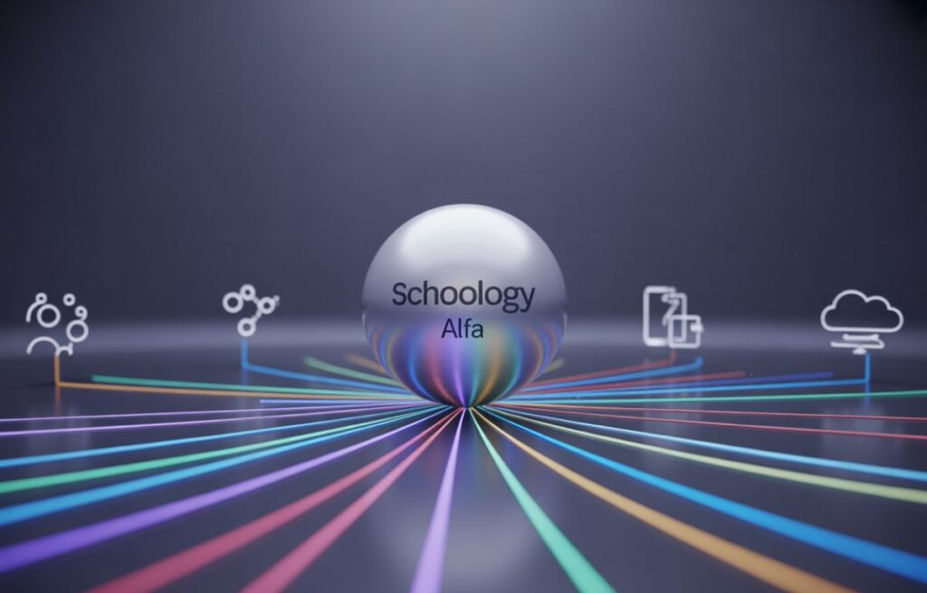 Schoology Alfa core features connected through modern digital technology lines